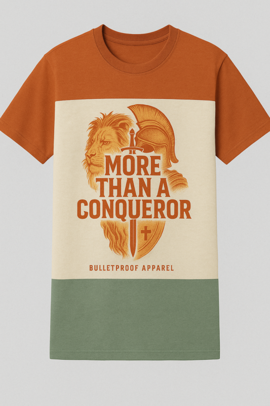 Color block T-shirt with shield and lion.