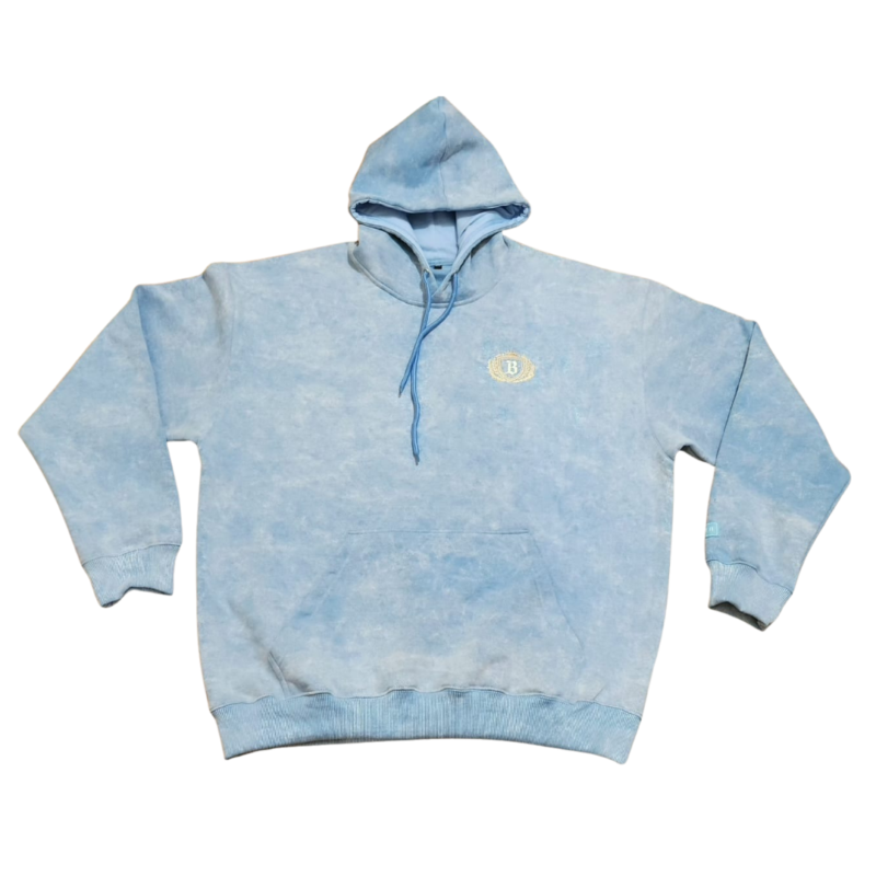 Sky blue oversized heavyweight hoodie with embroidered Bulletproof Apparel logo.