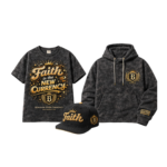 Faith Is the New Currency Complete Collection featuring premium heavyweight hoodie, T-shirt, and embroidered hat by Bulletproof Apparel.