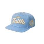 Faith embroidered hat with gold crown and Bulletproof crest detailing.